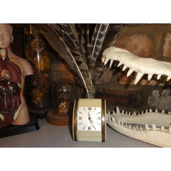 Vintage Westclox Travel Alarm Clock Cream Roller Shutter For Parts Not Working - Picture 4 of 14